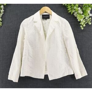 Lafayette 148 New York Women's Cotton Silk Open Front Textured Blazer Bone Sz S